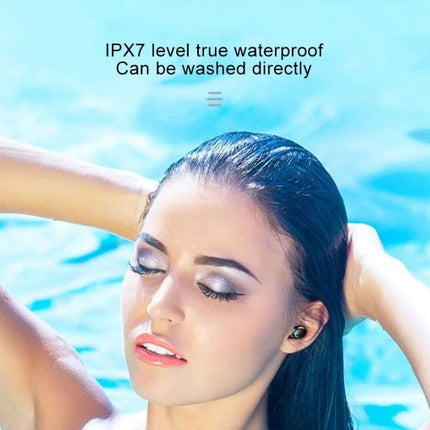 Wireless Bluetooth Earbuds For Commuting Workouts And Clear Calls Black model wearing IPX7 waterproof earbuds by pool, single image display
