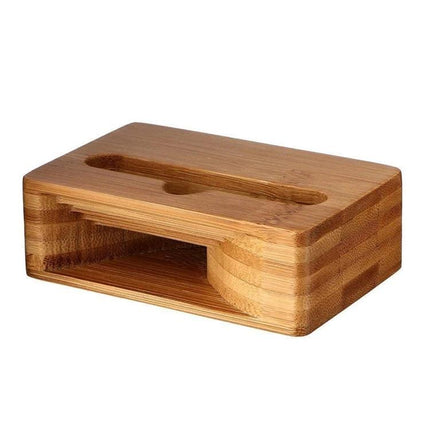 Natural Bamboo Universal Desktop Phone Stand for Smartphones on desk, genuine bamboo holder for hands-free viewing and charging