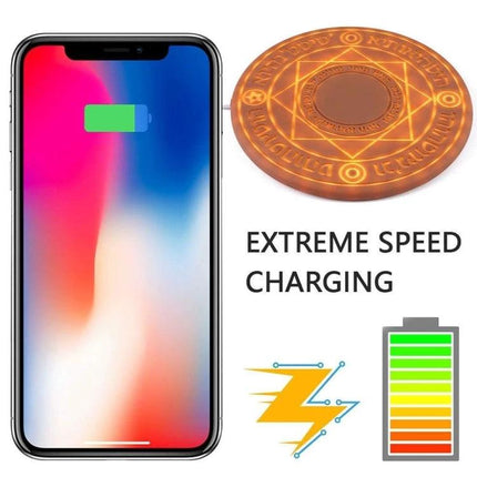 Wireless Charger for Daily Home and Travel Essentials on desk and in backpack showing phone charging, extreme speed charging icon