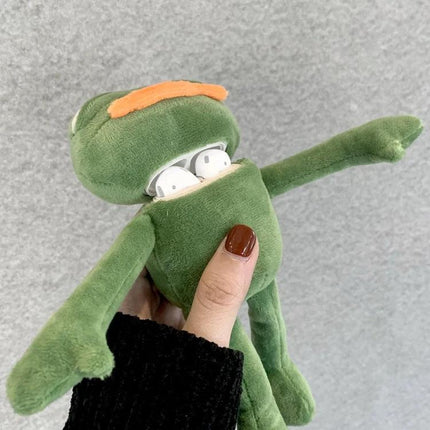 Protect your earbuds daily with a plush frog case on the go - soft anti-fall plush frog AirPods case with charging access