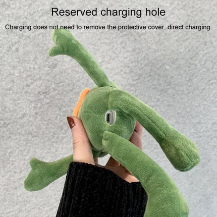 Protect your earbuds daily with a plush frog case on the go - plush green frog AirPods case with reserved charging hole for direct charging
