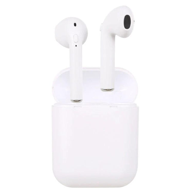 Wireless Stereo Earbuds With Magnetic Charging Case For Commuting compact white Bluetooth 5.0 earbuds in open magnetic charging case