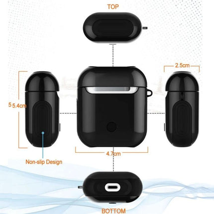 Essential Protective Bag for Apple AirPods Daily Use black glossy compact protective case with measurements and non-slip design