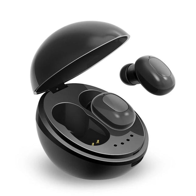A10 TWS Space Capsule Shape Wireless Bluetooth Earphone with Magnetic Charging Box & Lanyard, Support HD Call & Automatic Pairing Bluetooth, Black, Black White, White, White + Black - black earbuds and open charging case