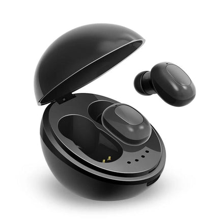 Space Capsule Wireless Earbuds With Magnetic Charging Case black compact earbuds in rounded charging case for commuting