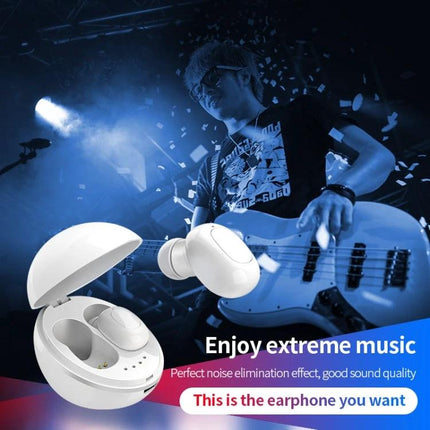 Space Capsule Wireless Earbuds With Magnetic Charging Case shown with musician on stage, compact magnetic charging case