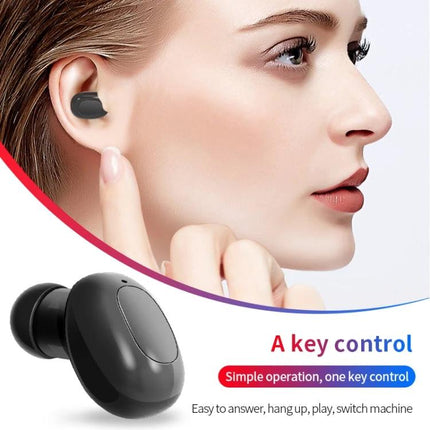Space Capsule Wireless Earbuds With Magnetic Charging Case worn by commuter touching earbud, compact magnetic charging case shown