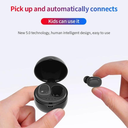 Space Capsule Wireless Earbuds With Magnetic Charging Case shown open with black earbuds and compact rounded charging case