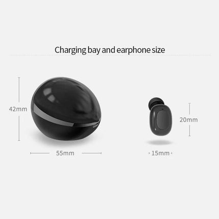Space Capsule Wireless Earbuds With Magnetic Charging Case black compact rounded 55x42mm charging bay and 20x15mm earbud size