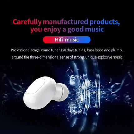 Space Capsule Wireless Earbuds With Magnetic Charging Case shown white earbud highlighting HiFi music sound and compact magnetic case