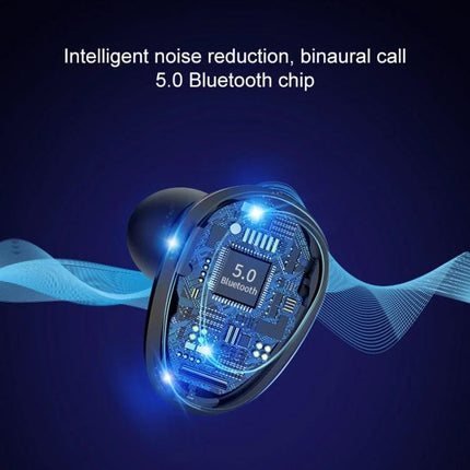 X7 True Wireless Earbuds With Charging Case For Commuting And Workouts showing Bluetooth 5.0 chip and noise reduction tech