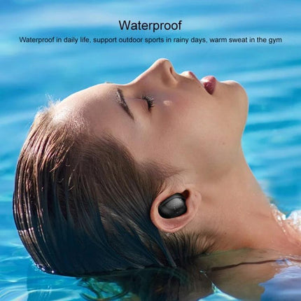 X7 True Wireless Earbuds With Charging Case For Commuting And Workouts shown waterproof in-ear buds during swimming session