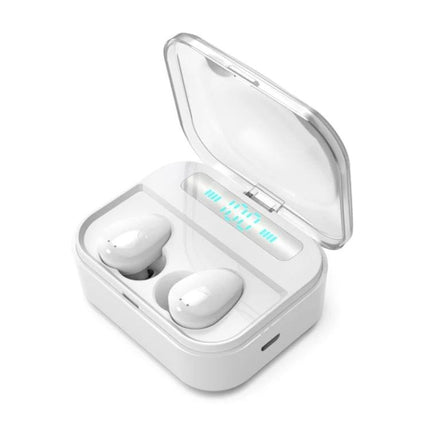 X7 True Wireless Earbuds With Charging Case For Commuting And Workouts compact white earbuds with digital battery display