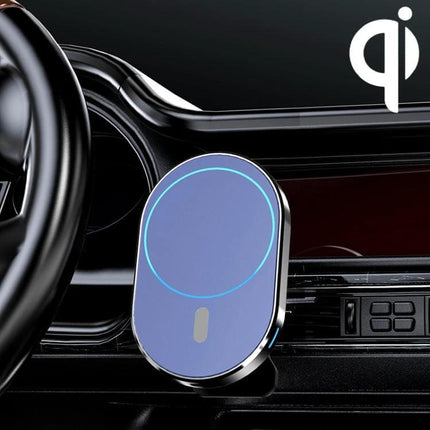 Magnetic Wireless Car Charger with Air Vent Mount for Phones attached to car vent holding phone for fast wireless charging and navigation