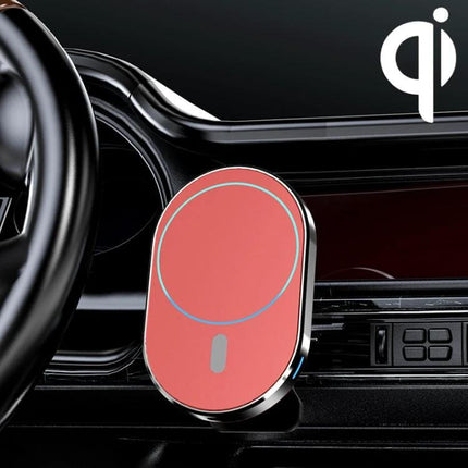 Magnetic Wireless Car Charger with Air Vent Mount for Phones mounted in car vent showing red magnetic wireless charging pad