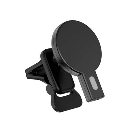 Magnetic Car Air Vent Wireless Charger With Adjustable Ball Joint mounted on clip showing slim aluminum frame and 360-degree adjustable ball joint