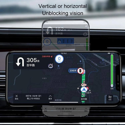 Magnetic Car Air Vent Wireless Charger With Adjustable Ball Joint holding smartphone horizontally and vertically on car vent for hands-free navigation