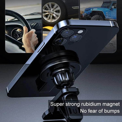 Magnetic Car Air Vent Wireless Charger With Adjustable Ball Joint mounted on car vent holding phone with 360-degree adjustable ball joint and aluminum frame