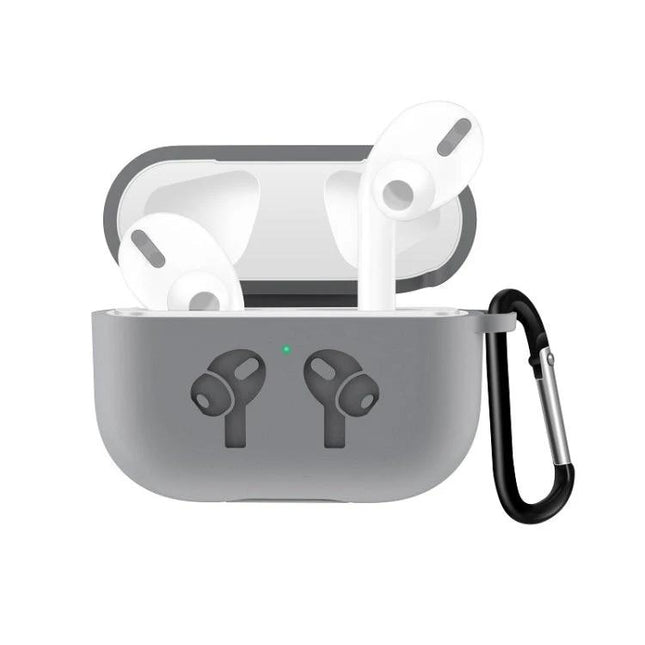 Protective Silicone Case for AirPods Pro Daily Use gray case with carabiner, dust-resistant everyday protection