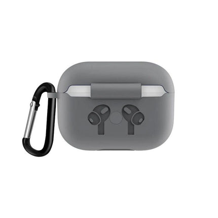 Protective Silicone Case for AirPods Pro Daily Use in gray with carabiner, dust-proof dirt-resistant cover and reserved charging port