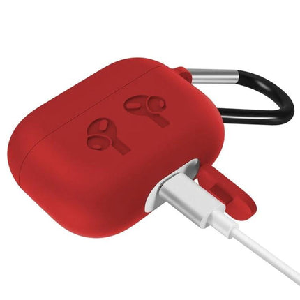 Protective Silicone Case for AirPods Pro Daily Use red silicone case with charging port access and carabiner
