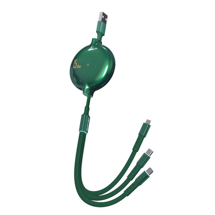 Bona Series Cable for Everyday Device Charging On the Go – green retractable 3-in-1 charging cable, charges up to three devices