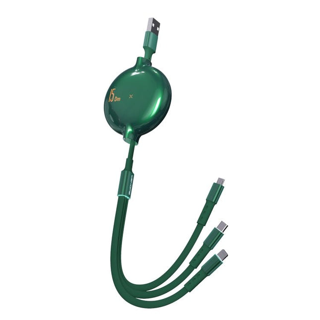 Bona Series Cable for Everyday Device Charging On the Go – green retractable 3-in-1 charging cable, charges up to three devices