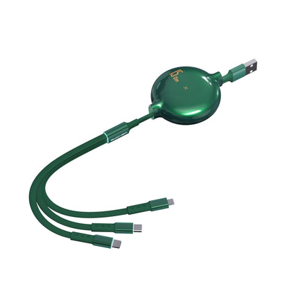 Bona Series Cable for Everyday Device Charging On the Go - green retractable 3-in-1 USB charging cable for commuting and travel
