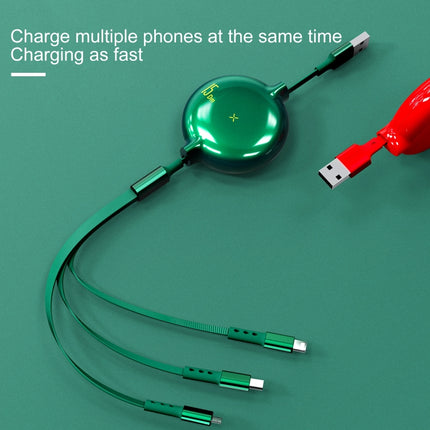 Bona Series Cable for Everyday Device Charging On the Go - green 3-in-1 retractable charging cable powering up to three devices