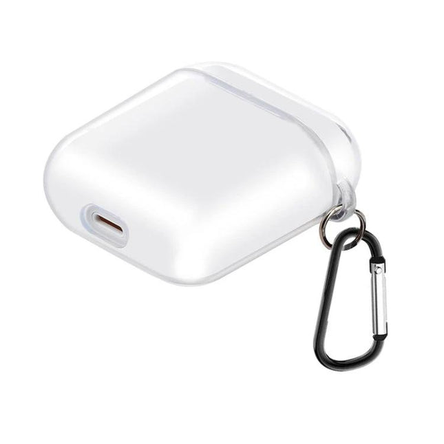 Carry Your AirPods Safely with a Protective Case and Hook - white protective AirPods 1/2 case with carabiner hook for dust and drop protection