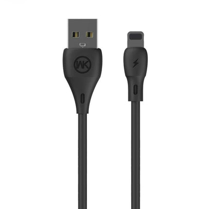 WK USB Cable for Everyday Device Charging and Syncing – black PVC charging and data cable with USB-A to Lightning connector