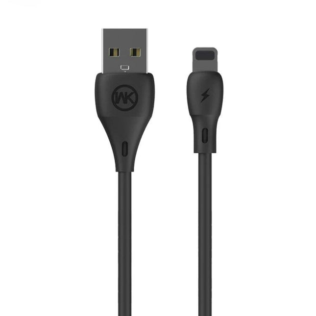 WK USB Cable for Everyday Device Charging and Syncing – black PVC charging and data cable with USB-A to Lightning connector