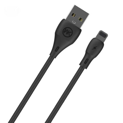 WK USB Cable for Everyday Device Charging and Syncing - black PVC charging and data sync cable with USB-A and lightning connector