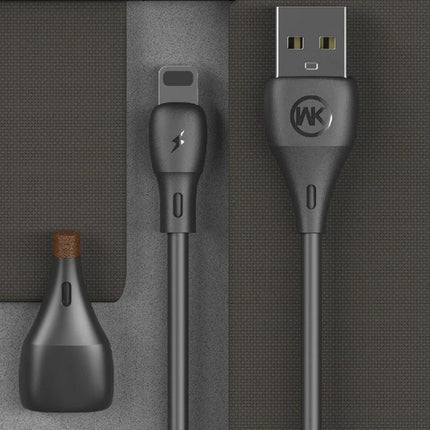 WK USB Cable for Everyday Device Charging and Syncing — black PVC charging and data cable with USB-A and device connector, durable tangle‑resistant design