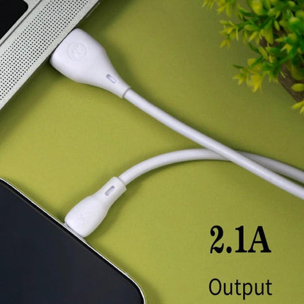 WK USB Cable for Everyday Device Charging and Syncing white PVC cable charging a smartphone and syncing to laptop, 2.1A output