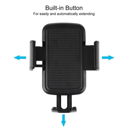 Car Windshield Phone Holder With Rotatable Arm For Hands Free Viewing showing adjustable clip and built-in button for automatic extending and secure grip