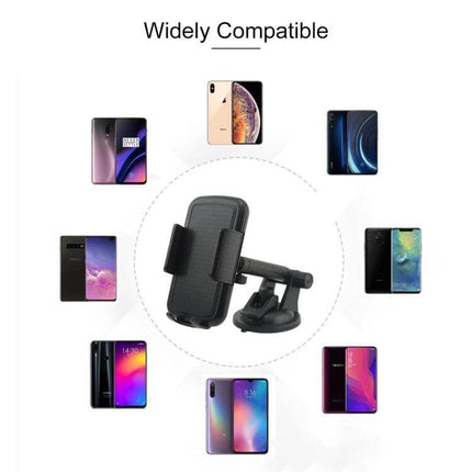 Car Windshield Phone Holder With Rotatable Arm For Hands Free Viewing - adjustable suction mount showing wide phone compatibility