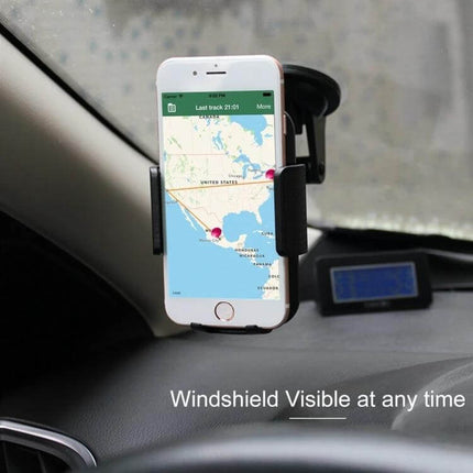 Car Windshield Phone Holder With Rotatable Arm For Hands Free Viewing mounted on windshield holding smartphone for navigation and hands-free calls
