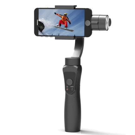 S5 Handheld Gimbal for Steady Mobile Videos on Trips — smartphone gimbal stabilizer shown with phone capturing action snowboarding scene