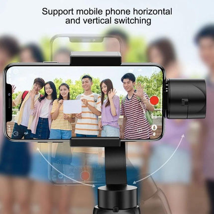 S5 Handheld Gimbal for Steady Mobile Videos on Trips showing smartphone mounted horizontally recording a group outdoors