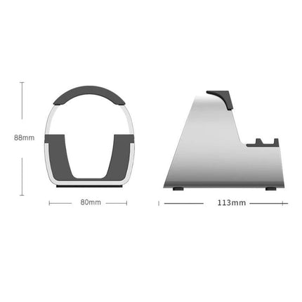 Adjustable Universal Metal Desktop Bracket for Phones and Tablets showing front and side dimensions (88mm height, 80mm base, 113mm length)