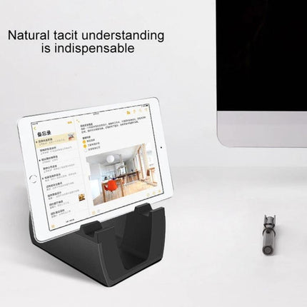 Adjustable Universal Metal Desktop Bracket for Phones and Tablets holding a tablet at optimal angle on desk for video calls and hands-free use
