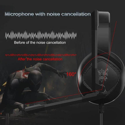Onikuma Gaming Headset With Adjustable Lightweight Comfort Fit showing noise-cancelling mic and adjustable 160° boom