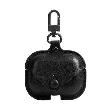 PU Leather Protective Case for AirPods Pro with Travel Hook black fingerprint‑resistant PU leather case with snap and carabiner clip