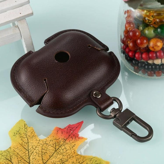 PU Leather Protective Case for AirPods Pro with Travel Hook dark brown PU leather case with carabiner clip and fingerprint-resistant finish