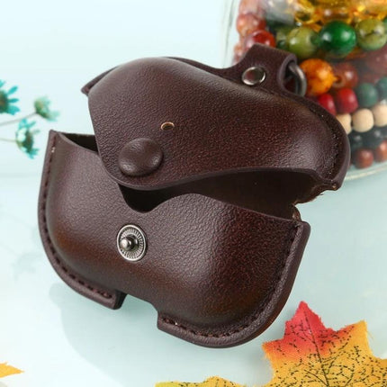 PU Leather Protective Case for AirPods Pro with Travel Hook in brown PU leather with snap closure and carabiner-style hook for secure carrying
