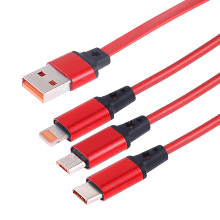 Versatile Retractable Cable for Everyday Device Charging on the Go - red USB to Type-C, 8Pin (Lightning), and Micro USB triple connector cable