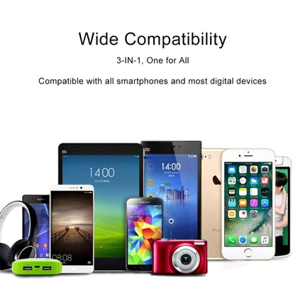 Versatile Retractable Cable for Everyday Device Charging on the Go - 3-in-1 wide compatibility with Type-C, 8Pin and Micro USB for phones and tablets