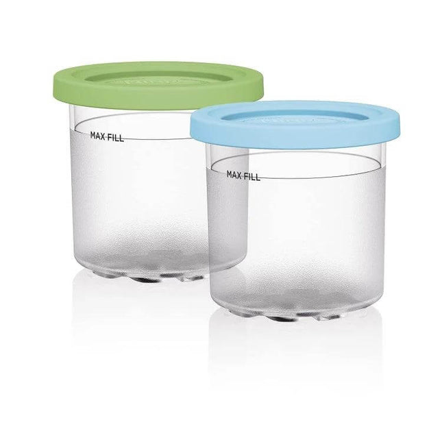 Ice Cream Storage Containers With Lids 2 Cup And 4 Cup Sets - clear 600ml BPA-free containers with leak-proof color-coded lids for freezer organization
