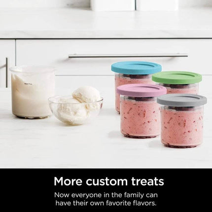 Ice Cream Storage Containers With Lids 2 Cup And 4 Cup Sets showing 600ml BPA-free containers with color-coded leak-proof lids and scoops